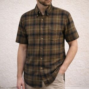 Vintage 1960s Pendleton 100% Wool Button Front Shirt Brown Plaid Men's size Med